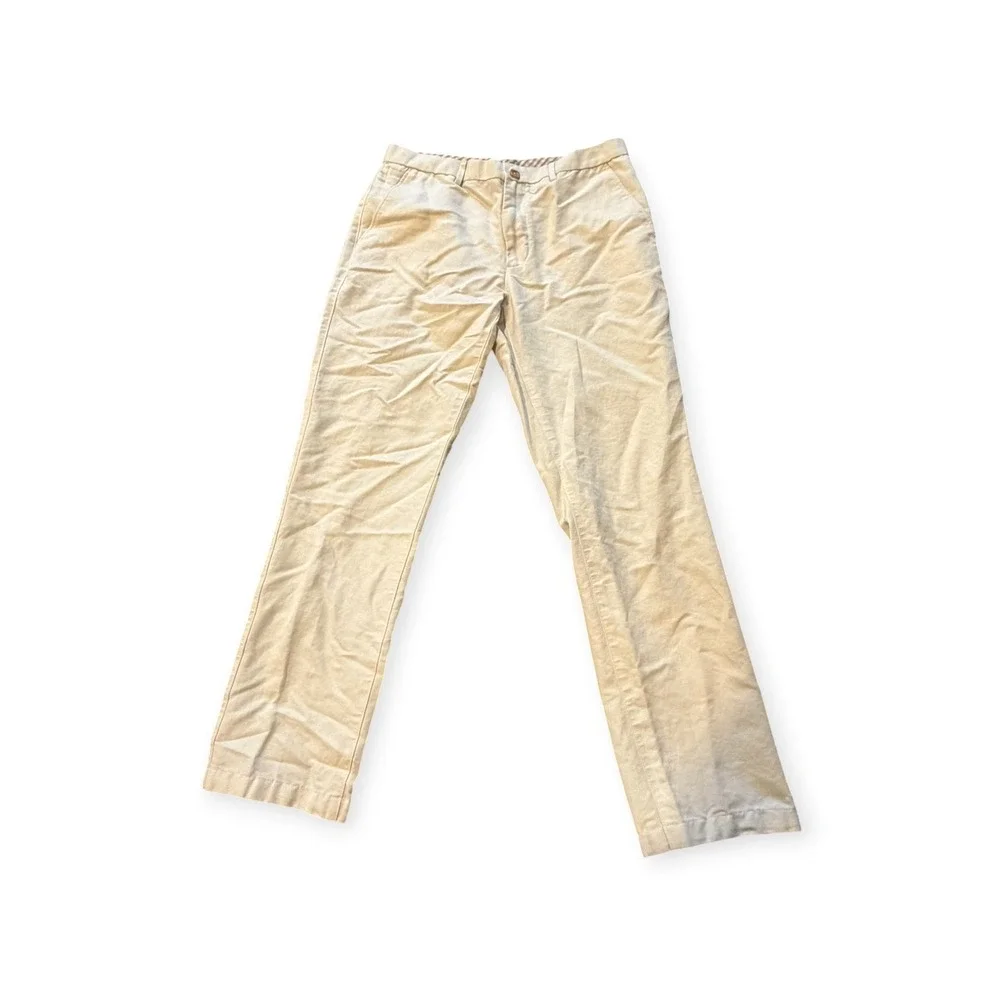 Banana Republic Kentfield Pant Mens 34x34 Beige Linen Cotton Blend Straight Leg